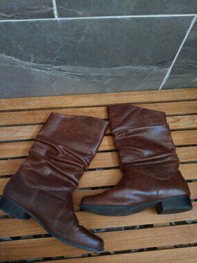 St John's Bay Brown Leather Slouch Mid-Calf Boots Size 10